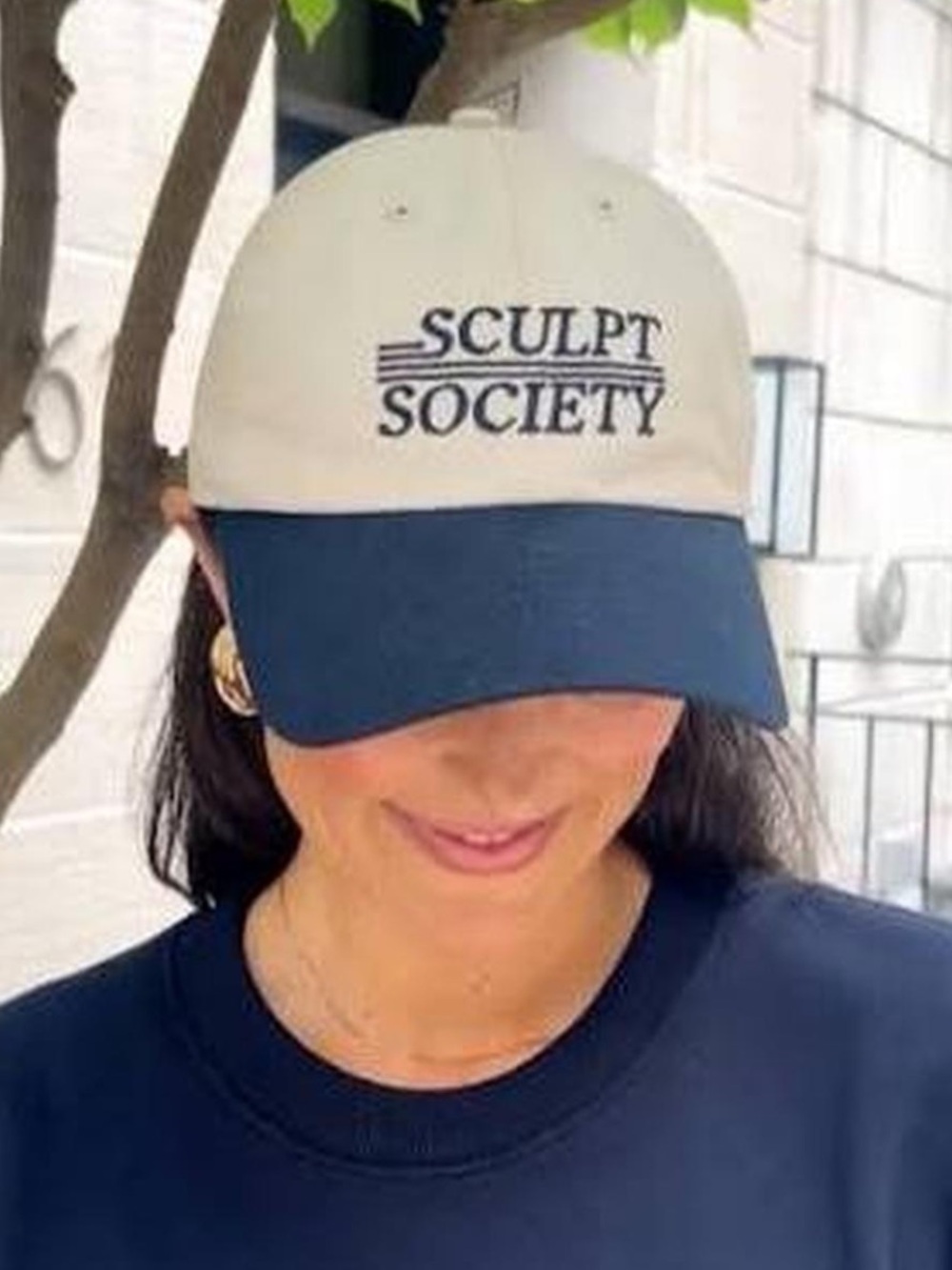 The Sculpt Society Cream Navy Blue Baseball  Cap Hat NWT
